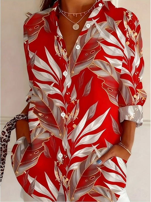 Women's Shirt Blouse Patchwork Buttons Print Graphic