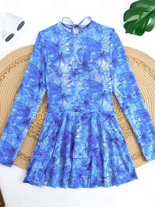 Women's One Piece Swimsuit with Skirt Boho Dress Tummy