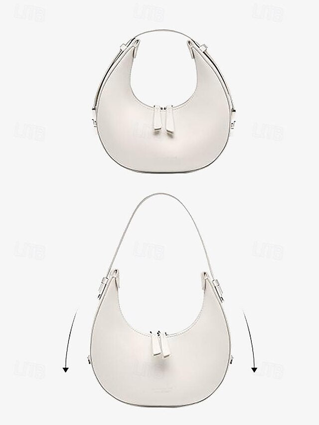 Elegant Ivory - Silver Hobo with Hardware Crescent Sleek Bag
