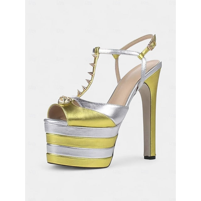 Silver Edgy and Heels High Platform Gold Women's - Metallic