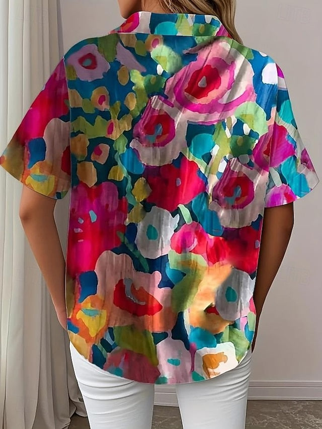 Women's Shirt Long Sleeve Button Down Blouse Floral Graphic