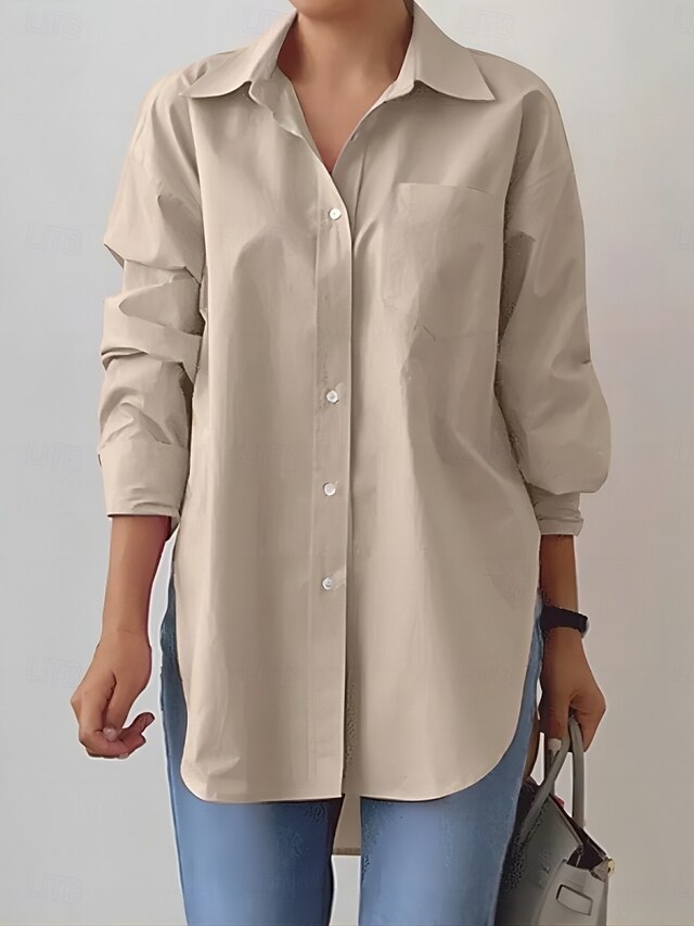 Women's Shirt Blouse Buttons Solid Color Stylish Casual
