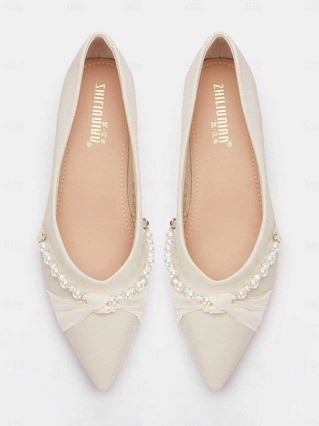 Embellished Low Pearl Elegant Pointed Flats Heel Women's -