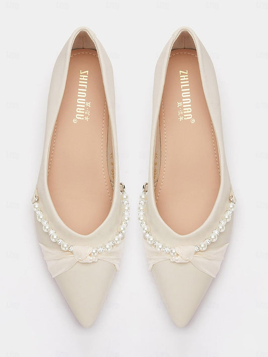 Embellished Low Pearl Elegant Pointed Flats Heel Women's -