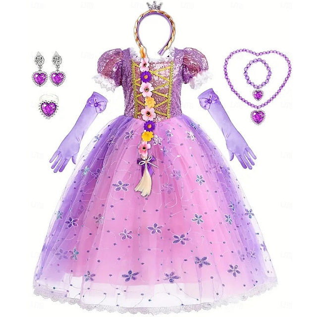 Dress Rapunzel Theme Flower Sofia Girl Princess Party Fairytale