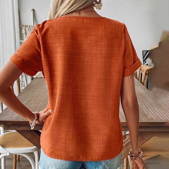 Women's Summer Shirt Casual Shirt Blouse Ruched Buttons