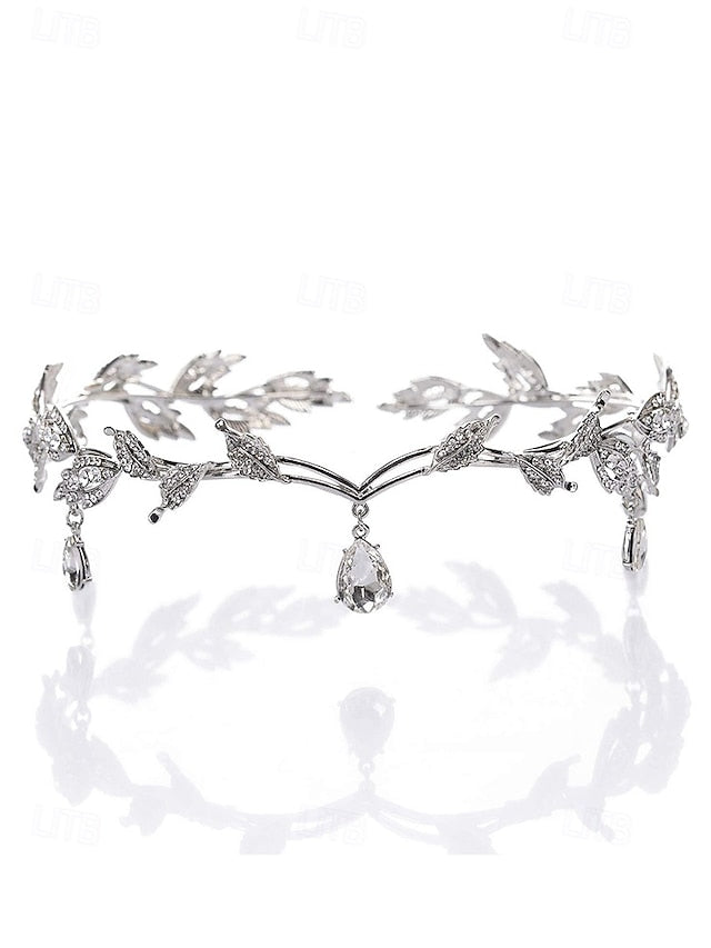 – Headpiece Leaf Blue Drops with Vintage Gold Gemstone