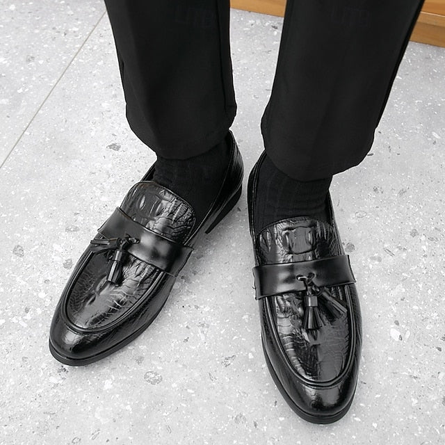 with Green Men's Faux Embossed Loafers Crocodile Leather