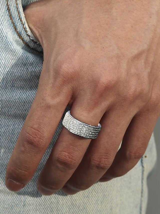 Full Wide Rhinestone Band with Men's Rings Pave
