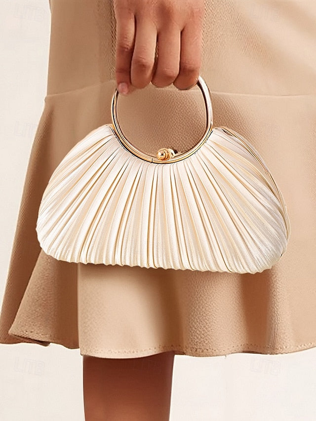 - Velvet Elegant Ring Pleated Handle Green with Gold Clutch