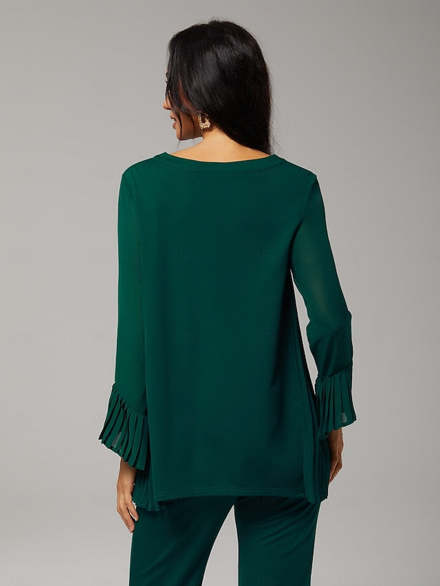 Women's Contrast Design Pleated TENCEL Roma Top Curved Hem