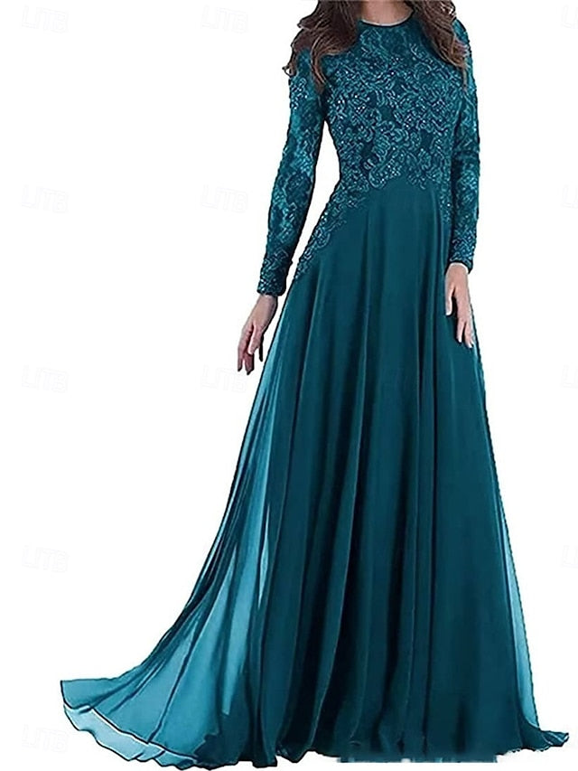 Party Dress Bride of Floor Mother the Elegant Neck Crew A-Line