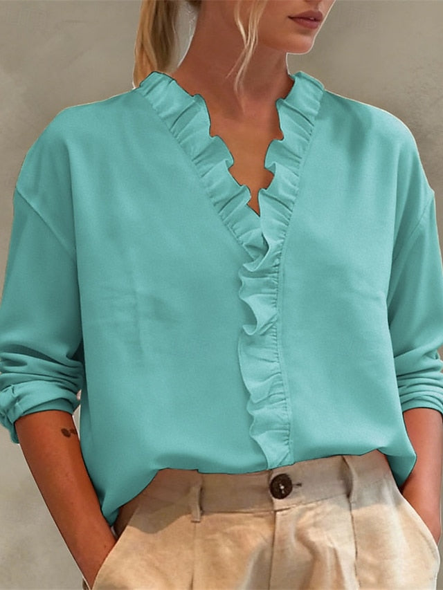 Women's Blouse Dressy Tops Solid Color Plain Elegant