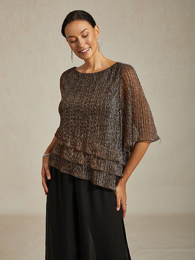 Women's Blouse Chiffon Tops Lace Tops Ruched Glitter Solid