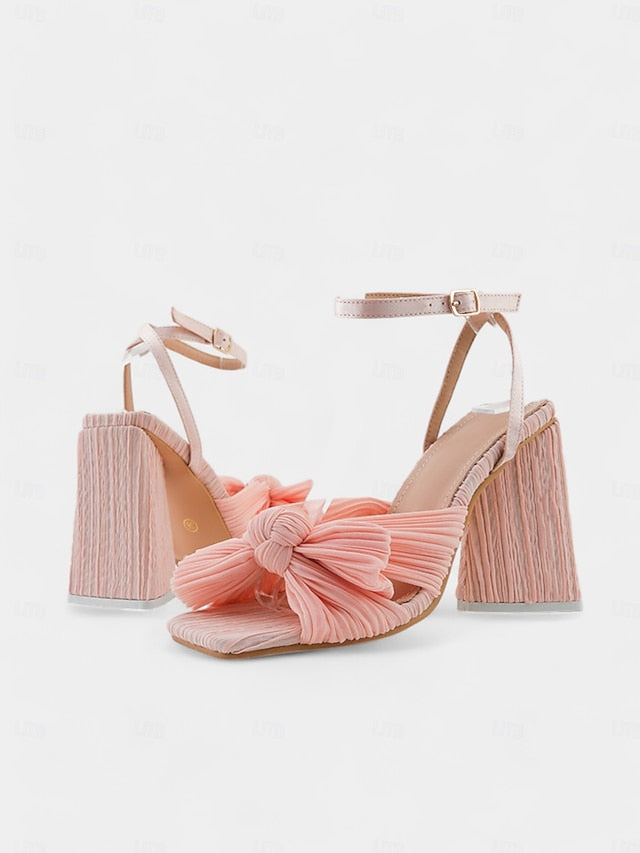Textured Gold Rose Sandals Heel Knot and with Detail Block