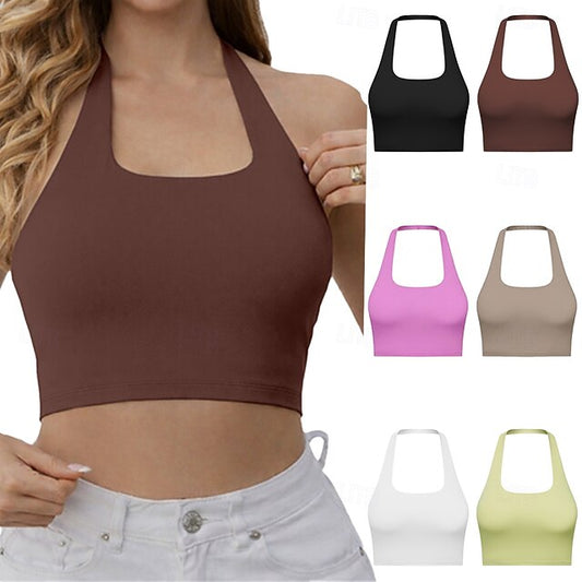 Women's Petite Athletic Tank Backless Solid Color Stylish