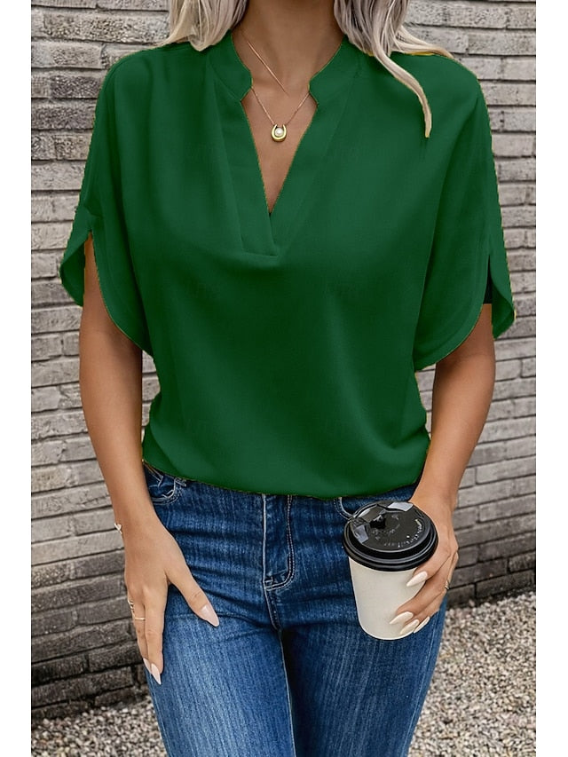 Blouse Dressy Tops Women's Black White Yellow Solid / Plain