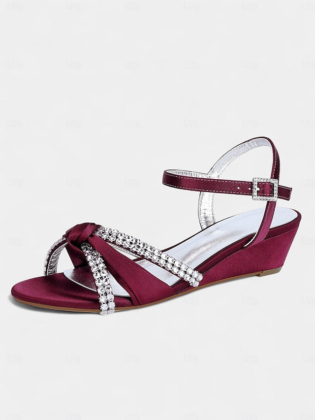 Green Women's Wedge - Satin Knot Sandals Rhinestone