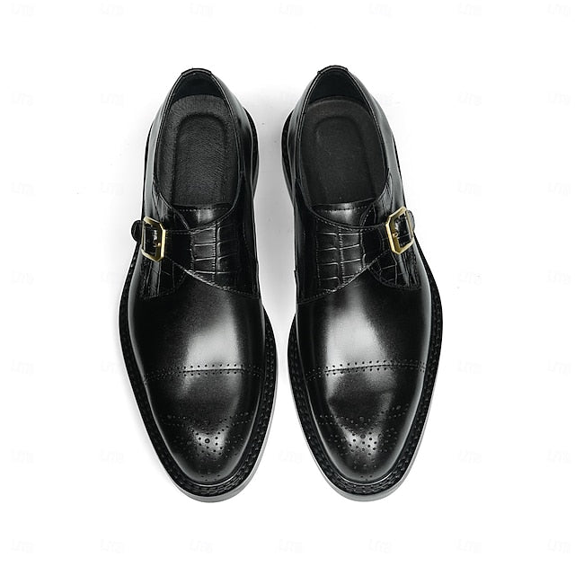 Genuine Leather Strap Men's Shoes- Black First Monk