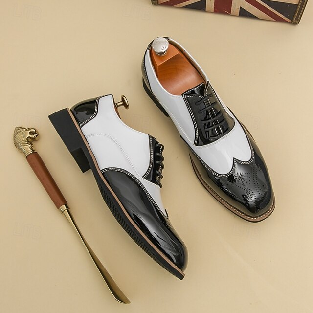 Leather Gold Men's Oxford Black and Patent Shoes with