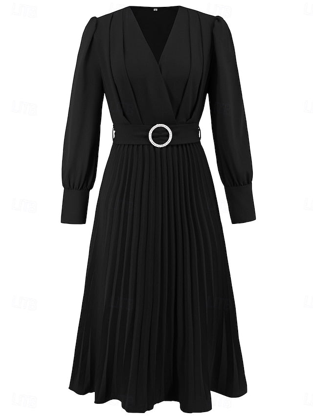 Women's Casual Dress Midi Dress Belted Casual V Neck Long