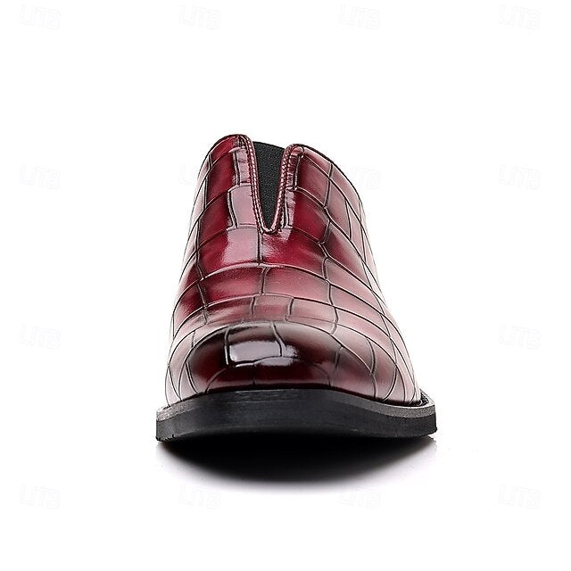 – Shoes Pattern Slip-On Burgundy Men's Crocodile