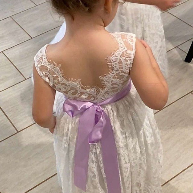 Girls' Colored Solid Sleeveless Wedding Kids Party Dress