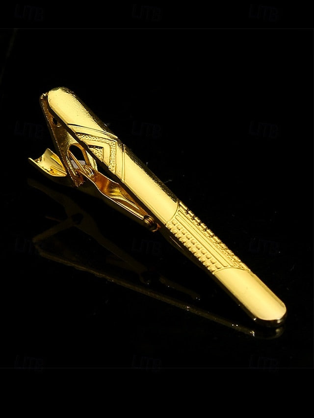 Gold – Black for with Design Clip Inlay Tie Elegant Men Sleek