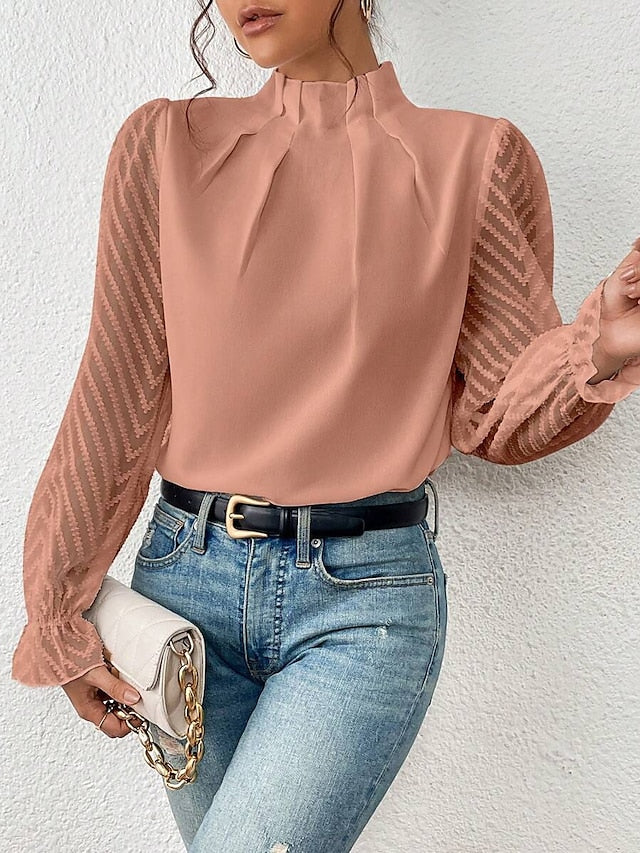 Women's Shirt Blouse Daily Basic Mesh Long Sleeve Regular