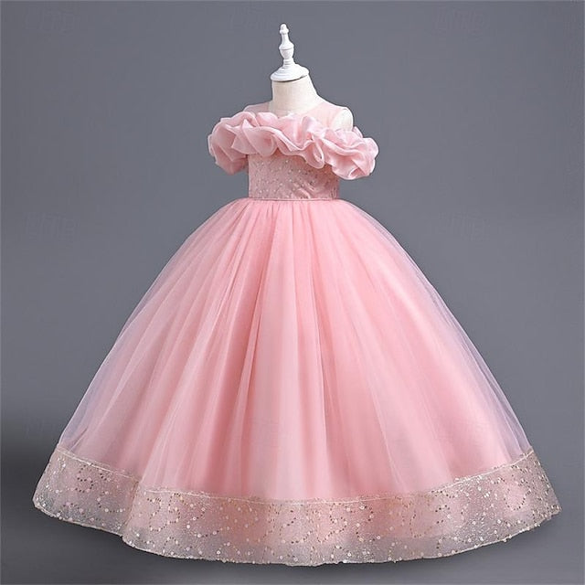 Girl Color Flower Girls' Solid 3D Party Dress