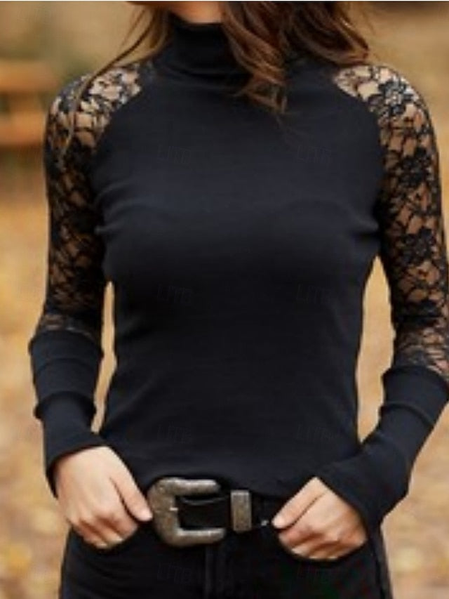 Women's Blouse Lace Patchwork Solid Color Stylish Casual