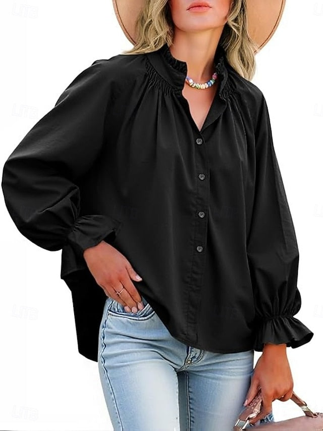 Women's Casual Shirt Button Up Shirt Blouse Ruffle Buttons