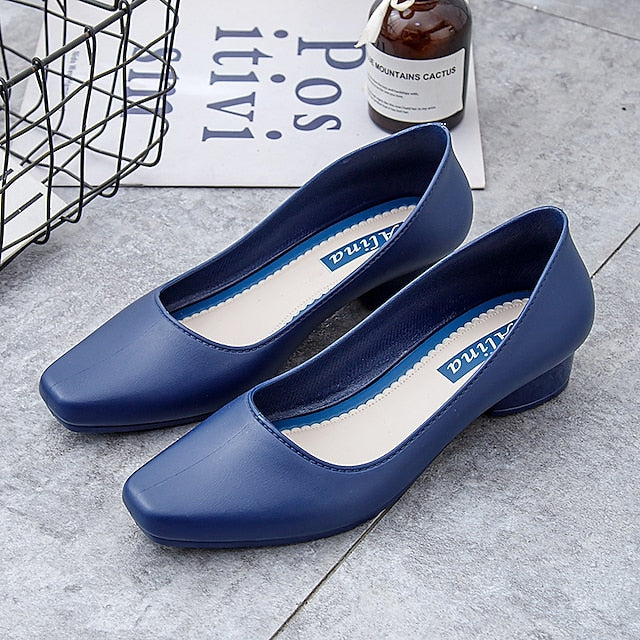 Classic Black Pumps Round Low Toe Women's – Heel Slip-On