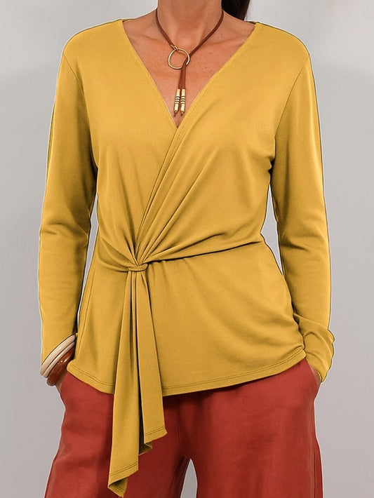 Women's Shirt Blouse Long Sleeve Tops Tie Front Plain