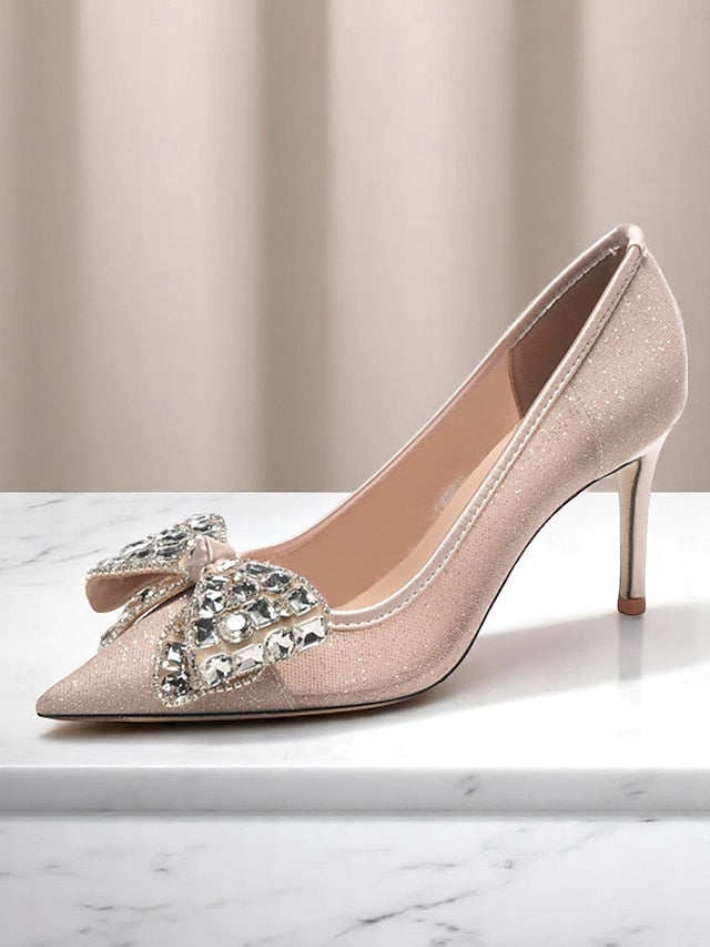 Rhinestone with Glitter Heels Women's High Bow