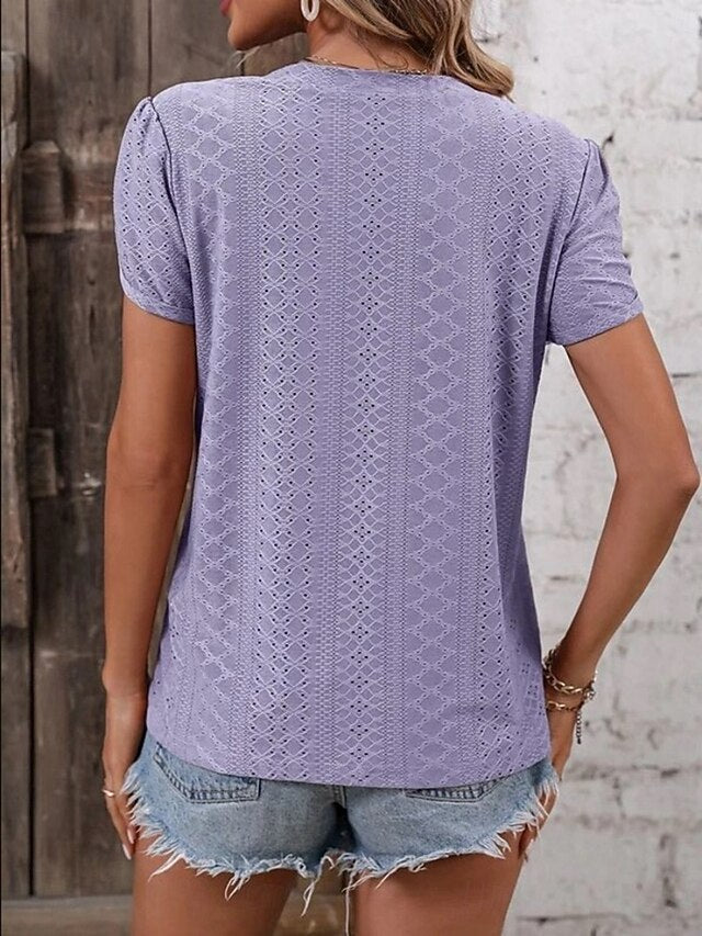 Women's T Shirt Tee Top Eyelet Plain Fashion Stylish