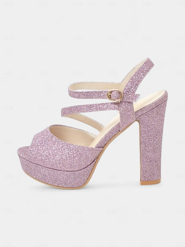 High Platform Ankle Strap Heel with Sandals Glitter Women's