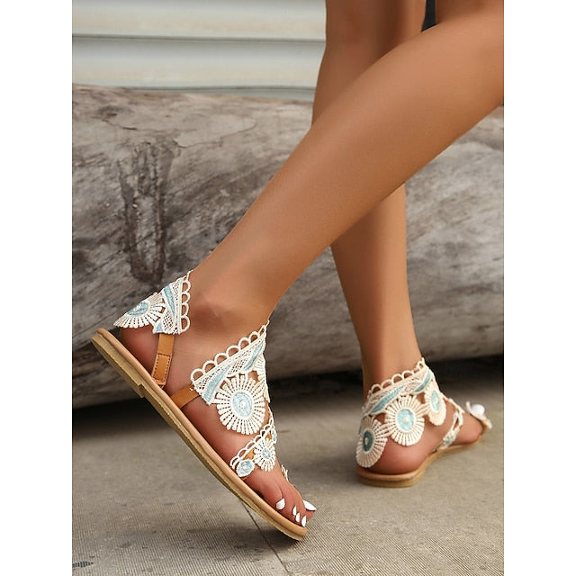 Women's Floral Boho Flat – Lace Vintage-Inspired Sandals