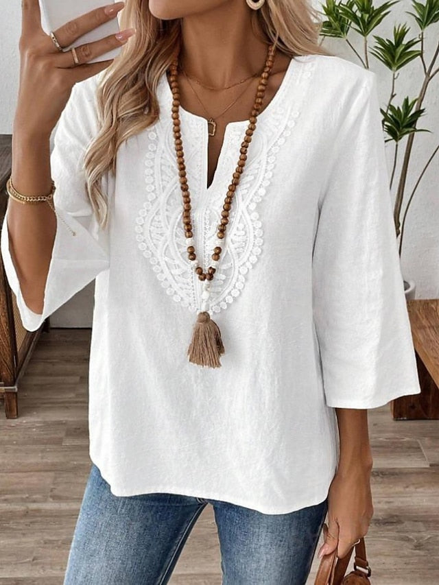 Women's Shirt Blouse Lace Tops Lace Solid Color Stylish