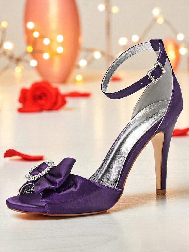 High Rhinestone Satin Purple with Heel Women's Sandals