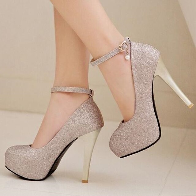 Silver Stiletto Platform with Ankle Glitter Heels Women's