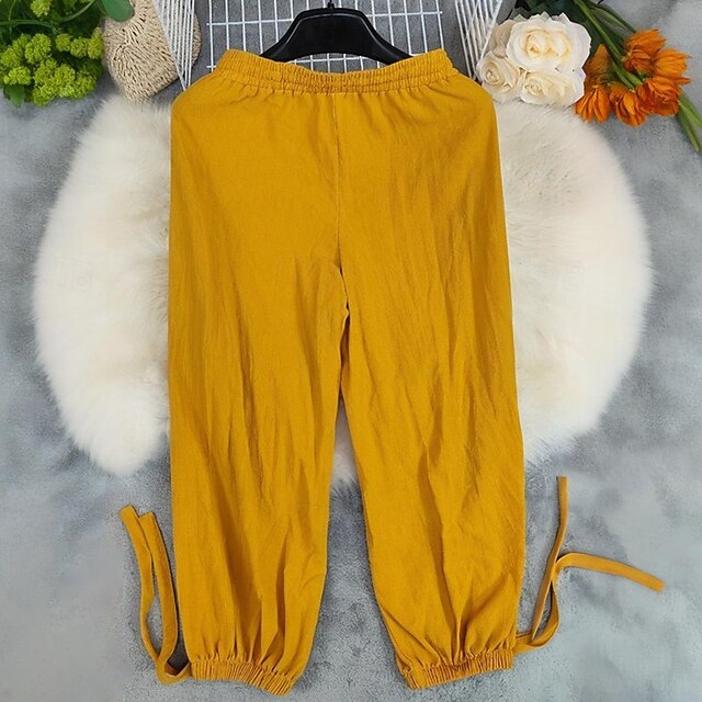 Women's Cotton Linen Pants Slacks Fashion Streetwear Full