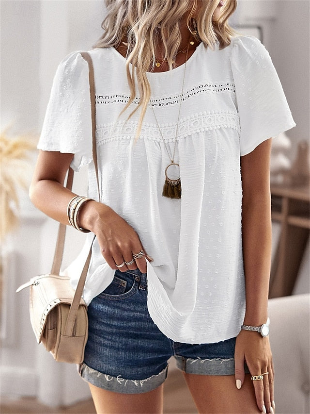 Women's Shirt Blouse Solid Color Stylish Casual Short