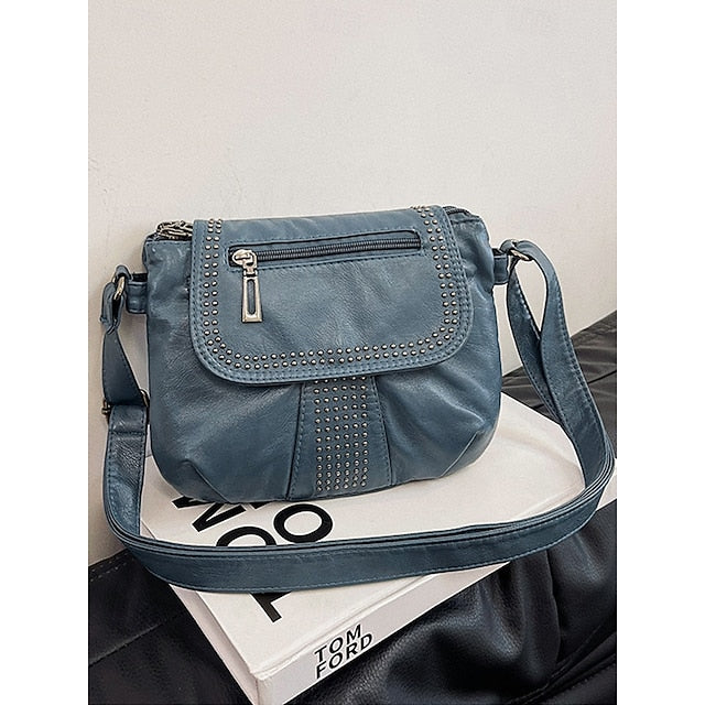 with Brown Studded Bag Leather Crossbody Faux Women's