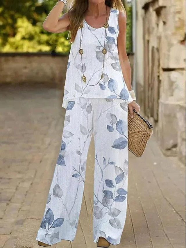 Women's Tank Top Pants Sets Wide Leg Pants Trousers