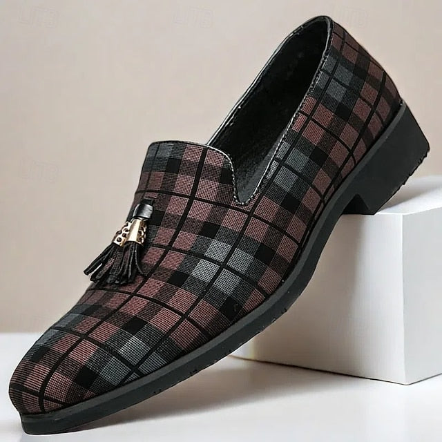 Men's with Tassel Elegant Loafers Plaid Decoration –