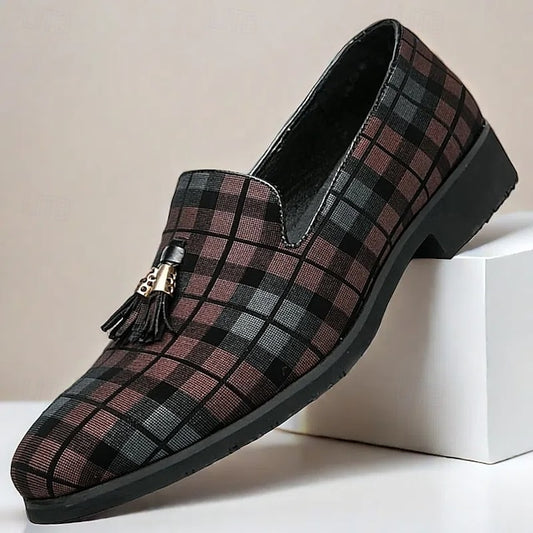 Men's with Tassel Elegant Loafers Plaid Decoration –