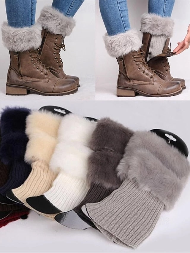 Faux Fur Boot Cuff Warmers – Cozy Knit Boot Socks with Fluffy