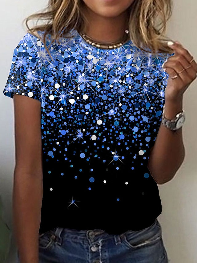 Women's T shirt Tee Yellow Blue Purple Graphic Galaxy Print