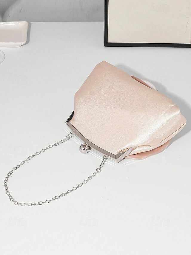 Women's Elegant Clutch Satin Rose – Evening Flower Purse
